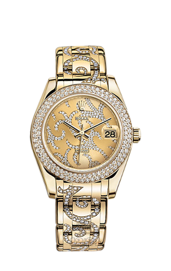 Rolex Pearlmaster Watch 81338-0110 34 mm Yellow gold Case Golden Dial