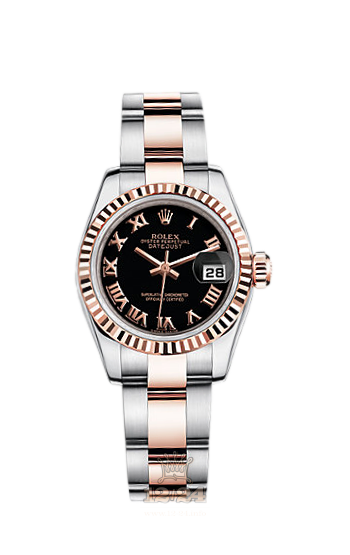 Rolex Lady-Datejust Watch 179171-0069 26 mm Steel / Pink gold Case Black Dial