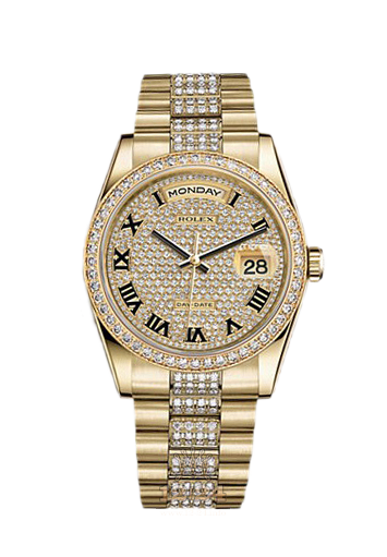 Rolex Day-Date Watch 118348-0013 36 mm Yellow gold Case Silver Golden Dial