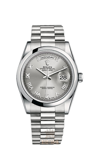 Rolex Day-Date Watch 118206-0033 36 mm Platinum Case Gray Dial