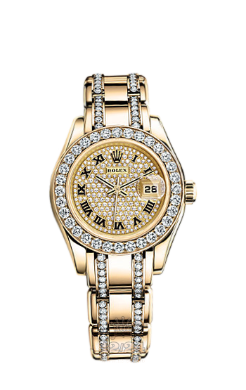 Rolex Pearlmaster Watch 80298-0146 29 mm Yellow gold Case Silver Golden Dial