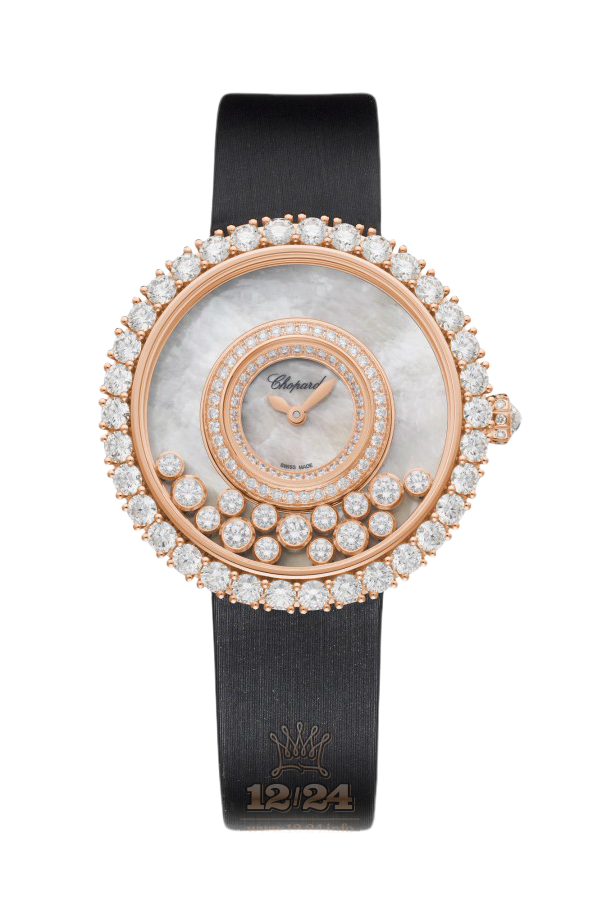 Chopard Happy Diamonds Watch 204445-5001 38 mm Pink gold Case Silver Dial