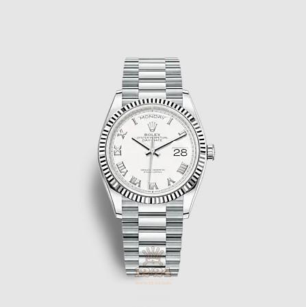 Rolex Day-Date Watch 128236-0007 36 mm Platinum Case White Dial