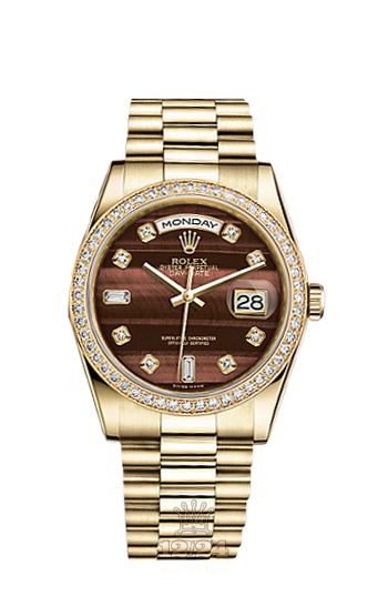 Rolex Day-Date Watch 118348-0156 36 mm Yellow gold Case Red Brown (chocolate) Dial