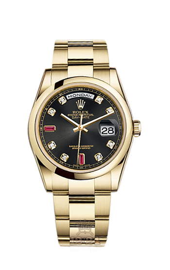 Rolex Day-Date Watch 118208-0322 36 mm Yellow gold Case Black Dial