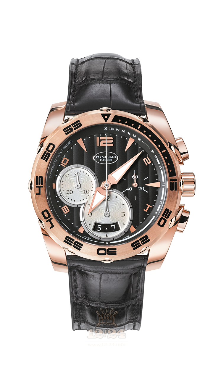 Parmigiani Fleurier Pershing Watch PFC528-1010300-HA1442 Pink gold Case Black Silver Dial