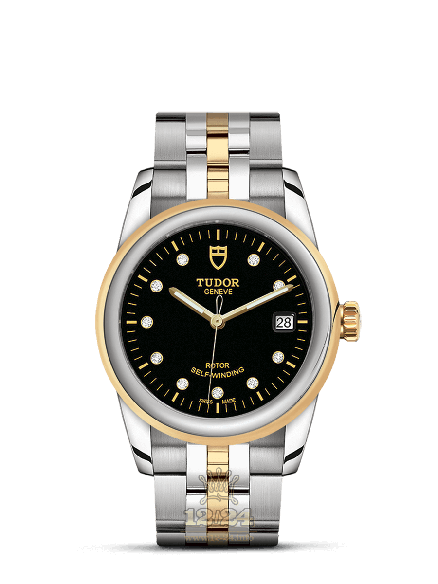 Tudor Glamour Watch M55003-0008 36 mm Stainless steel Yellow gold Case Black Dial