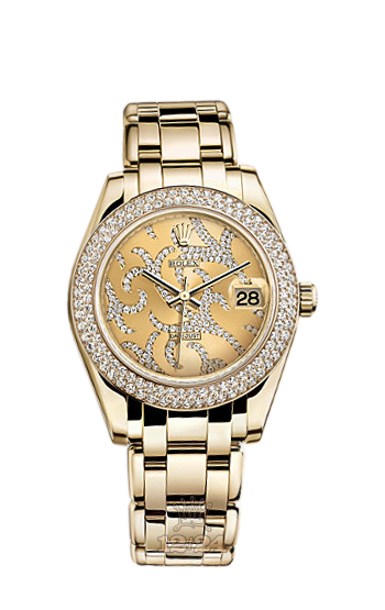 Rolex Pearlmaster Watch 81338-0106 34 mm Yellow gold Case Golden Dial