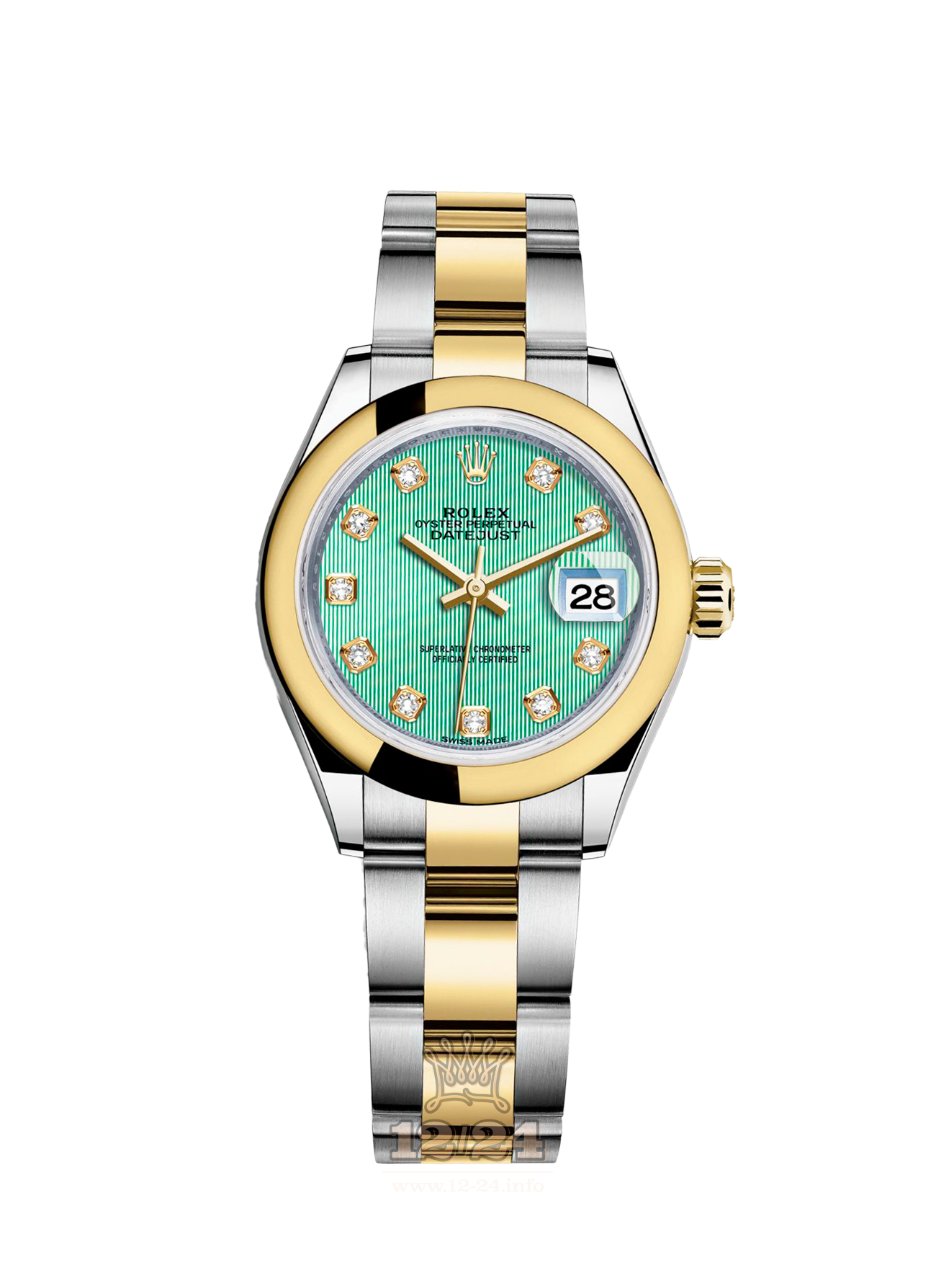 Rolex Datejust Watch 279163-0016 28 mm Steel / Yellow gold Case White Green Dial