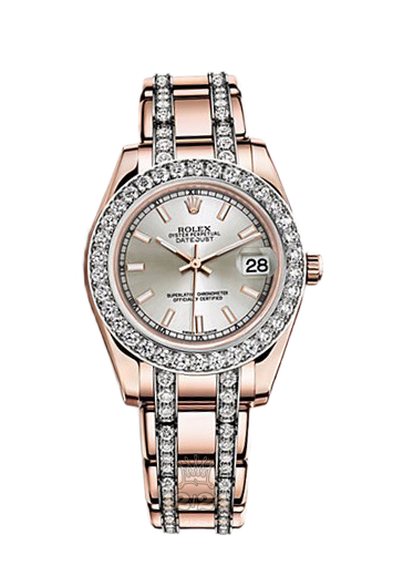 Rolex Pearlmaster Watch 81285-0039 34 mm Pink gold Case Silver Dial