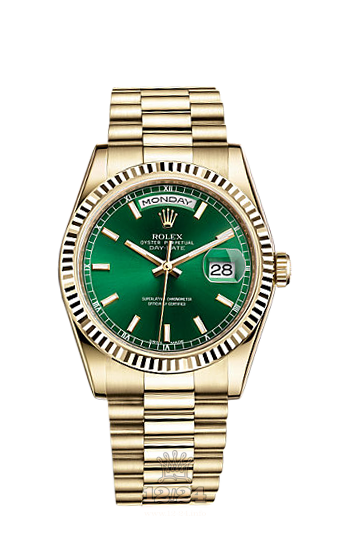 Rolex Day-Date Watch 118238-0419 36 mm Yellow gold Case Green Dial