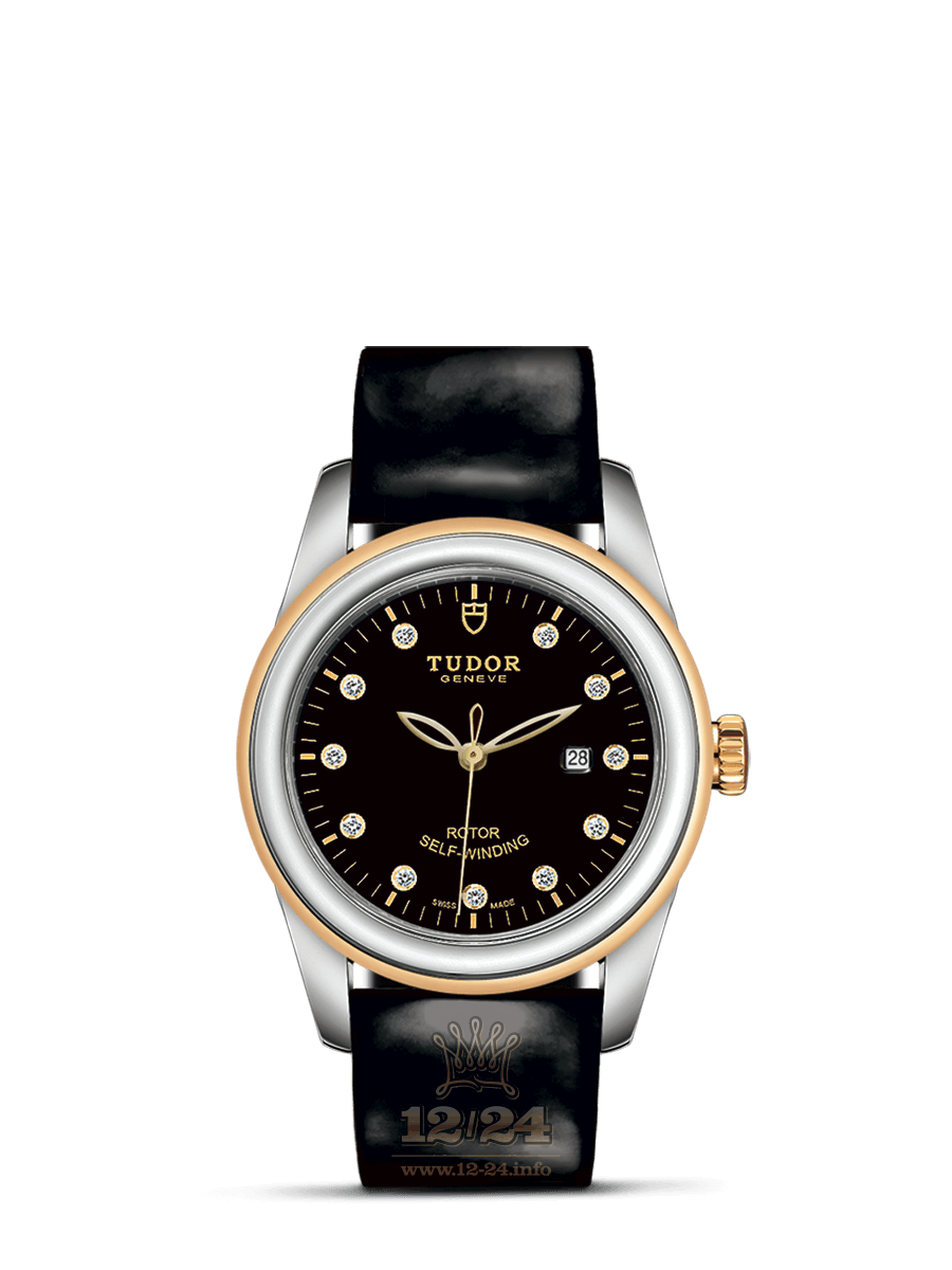 Tudor Glamour Watch M53003-0020 31 mm Stainless steel Yellow gold Case Black Dial