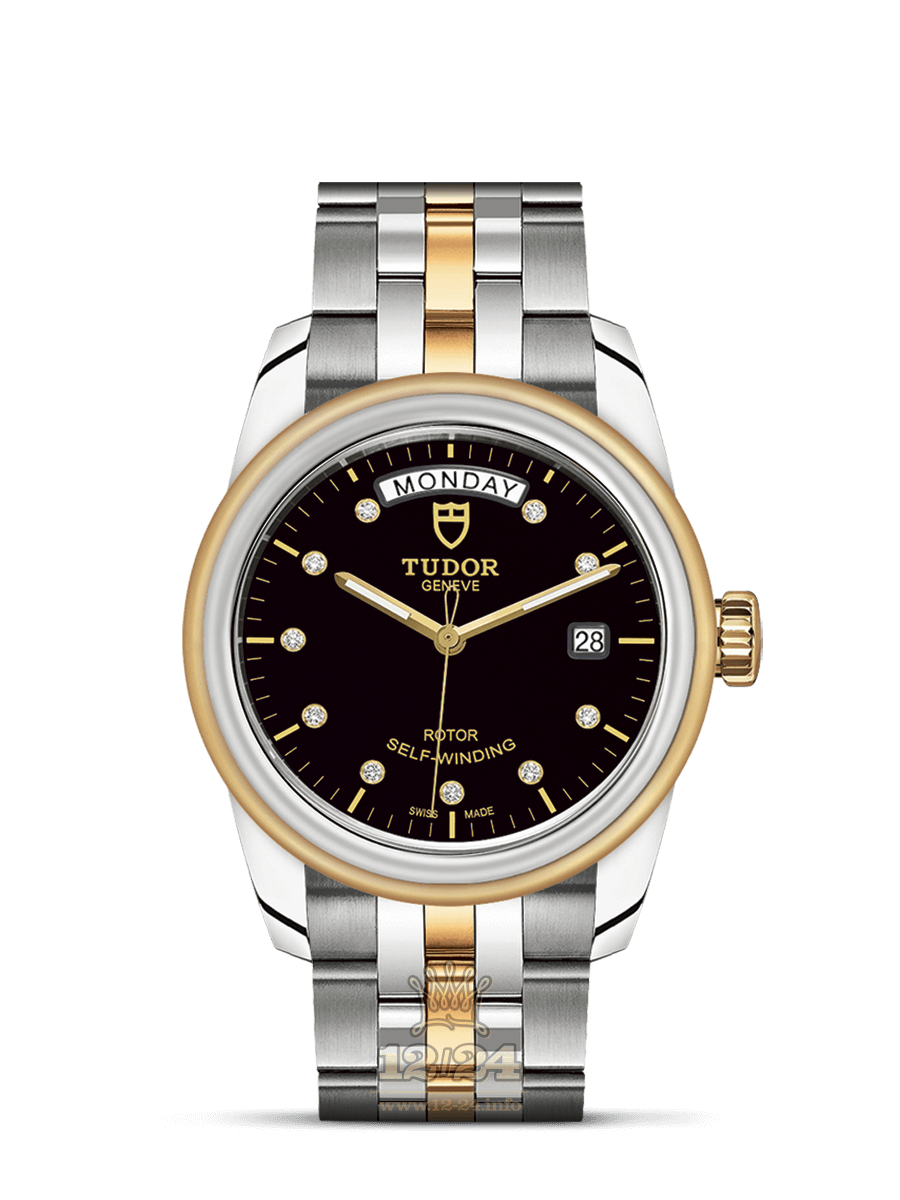 Tudor Glamour Watch M56003-0008 39 mm Stainless steel Yellow gold Case Black Dial