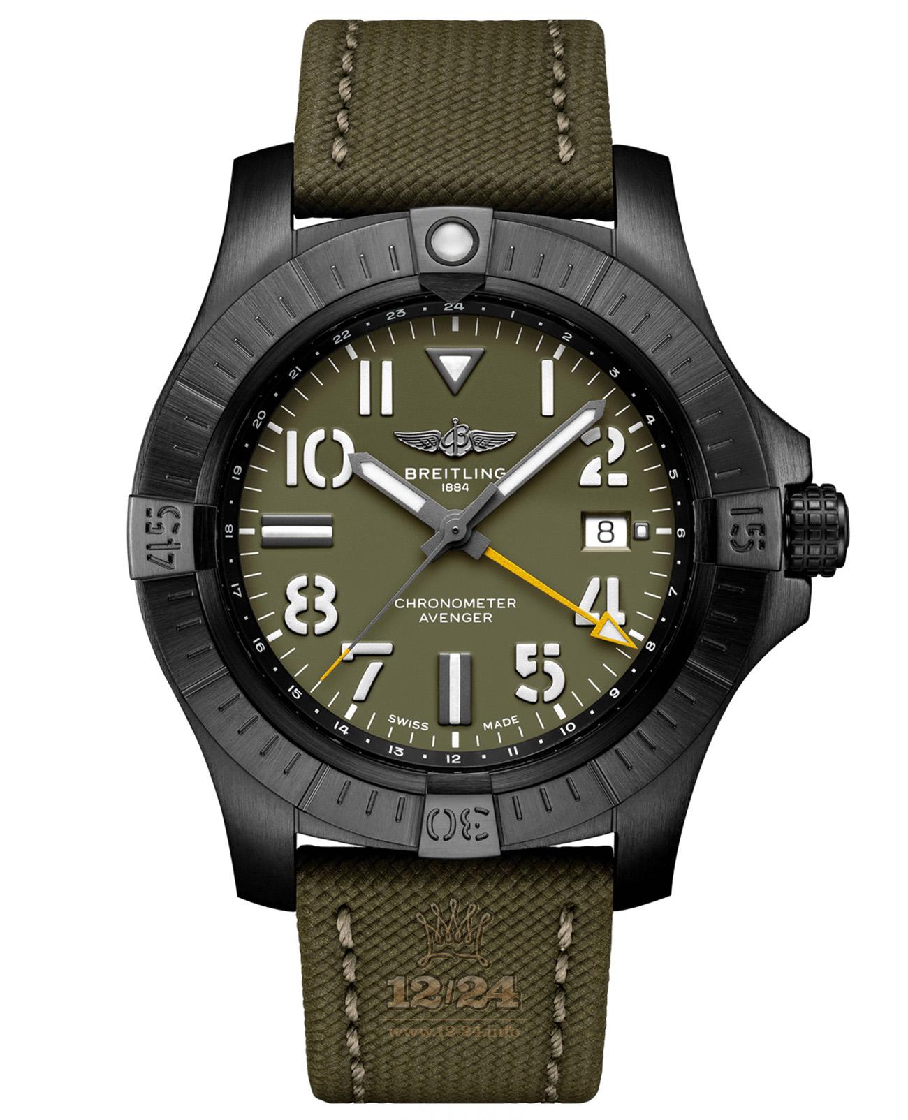 Breitling Avenger Watch V323952A1L1X2 45 mm Titanium DLC coating Case Green Dial