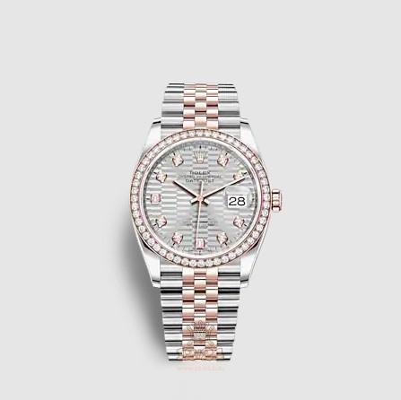 Rolex Datejust Watch 126281rbr-0027 36 mm Stainless steel Pink gold Case Gray Silver Dial