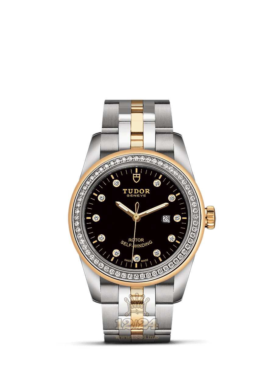 Tudor Glamour Watch M53023-0017 31 mm Stainless steel Yellow gold Case Black Dial