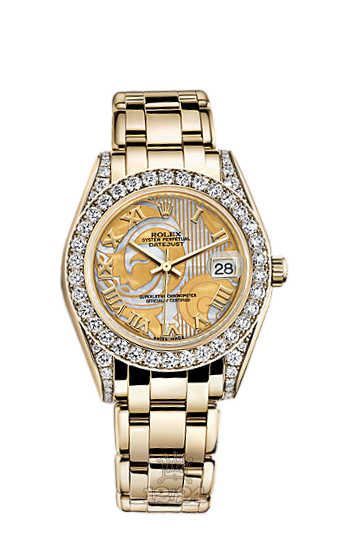 Rolex Pearlmaster Watch 81158-0055 34 mm Yellow gold Case White Golden Dial