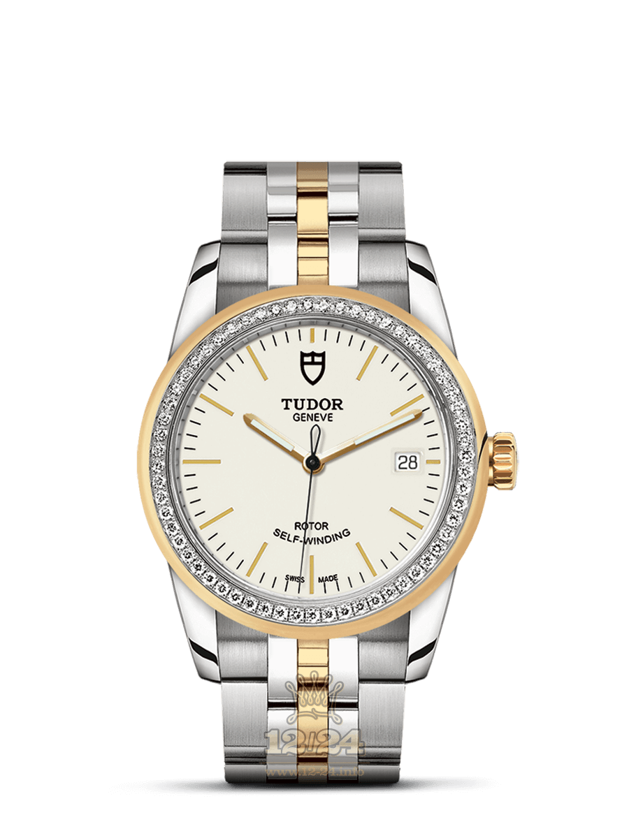 Tudor Glamour Watch M55023-0081 36 mm Stainless steel Yellow gold Case White Dial