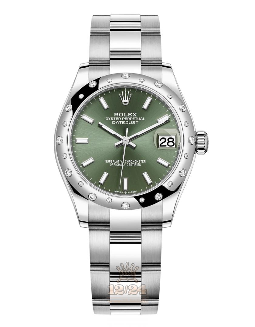 Rolex Datejust Watch 278344rbr-0019 31 mm Stainless steel White gold Case Green Dial