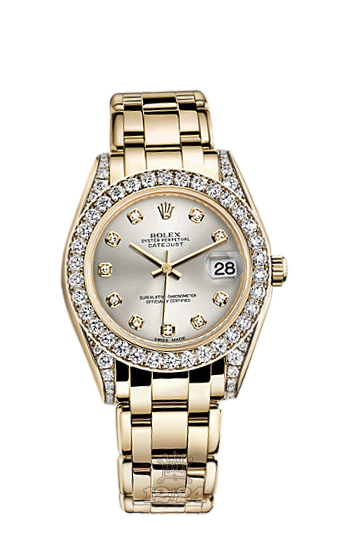 Rolex Pearlmaster Watch 81158-0031 34 mm Yellow gold Case Silver Dial
