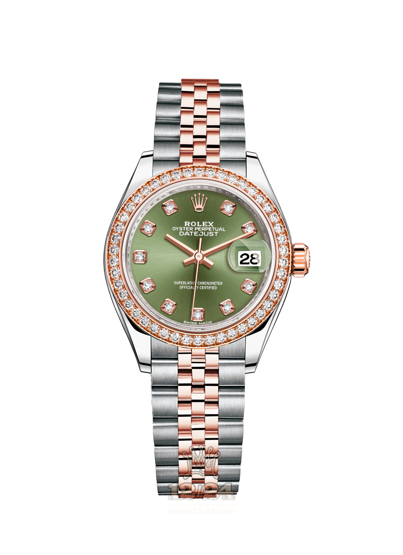 Rolex Datejust Watch 279381rbr-0007 28 mm Steel / Pink gold Case Green Dial