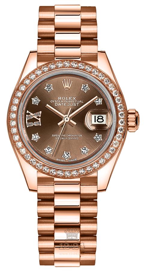 Rolex Lady-Datejust Watch 279135rbr-0001 28 mm Pink gold Case Brown (chocolate) Dial