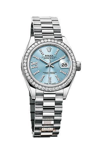 Rolex Lady-Datejust Watch 279136rbr-0001 28 mm Platinum Case Silver Blue Dial