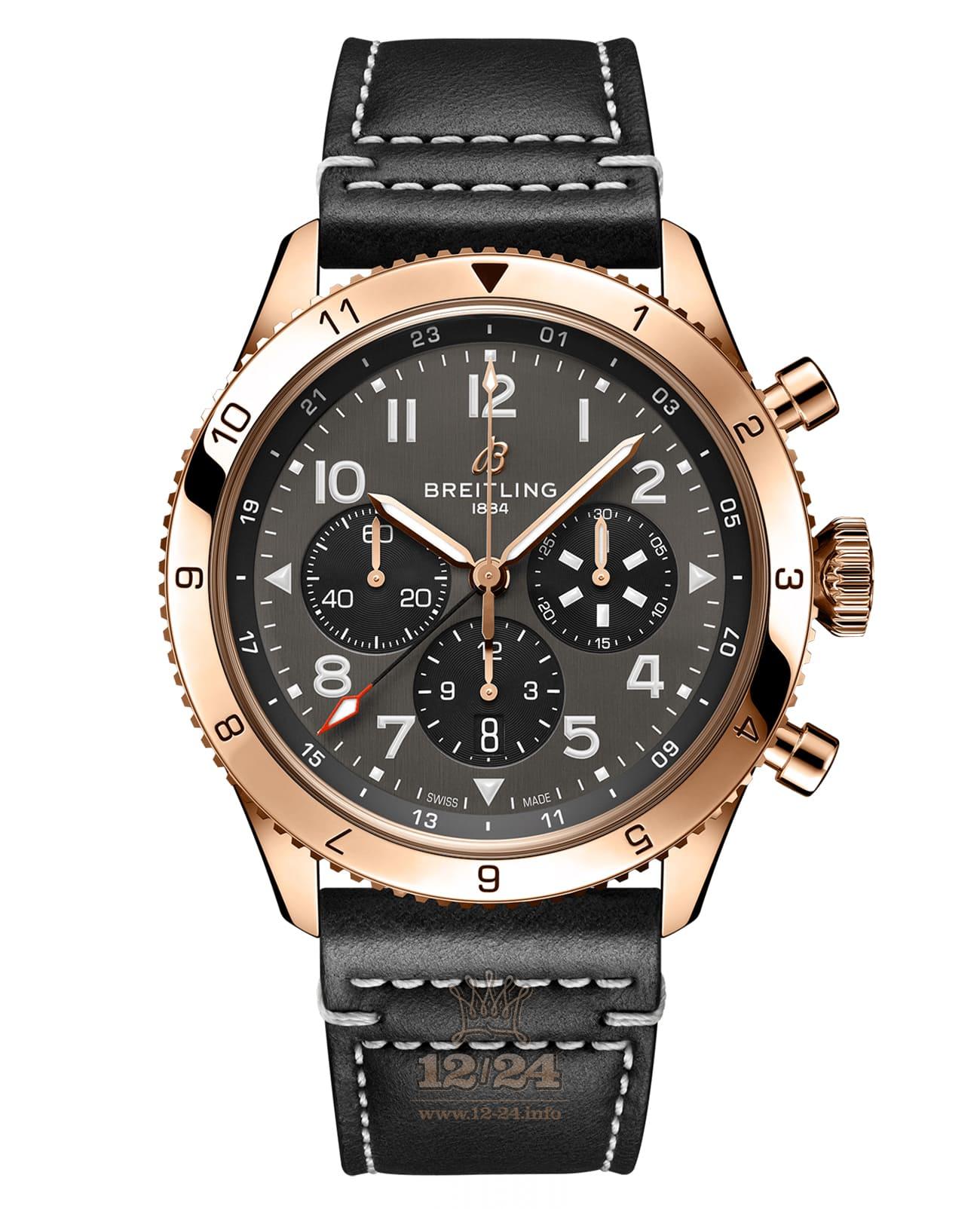 Breitling Classic AVI Watch RB04451A1B1X1 46 mm Red gold Case Black Dial
