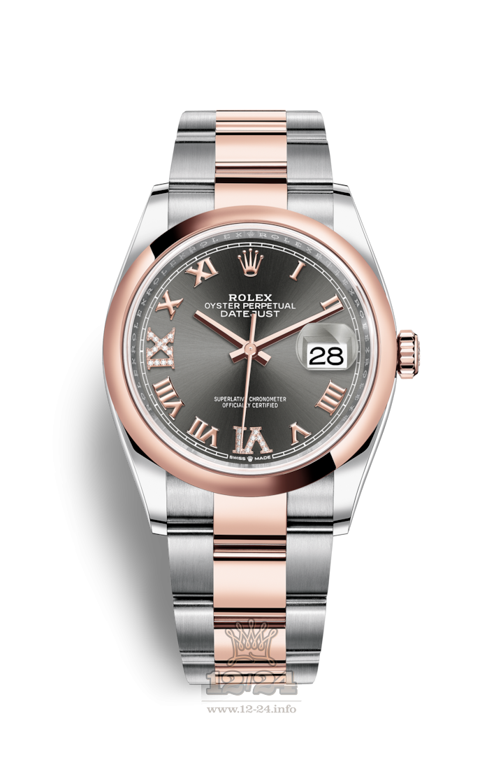 Rolex Datejust Watch 126201-0024 36 mm Steel / Pink gold Case Gray Dial