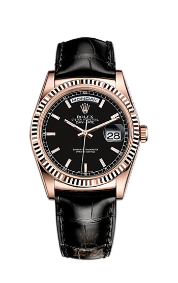 Rolex Day-Date Watch 118135-0063 36 mm Pink gold Case Black Dial