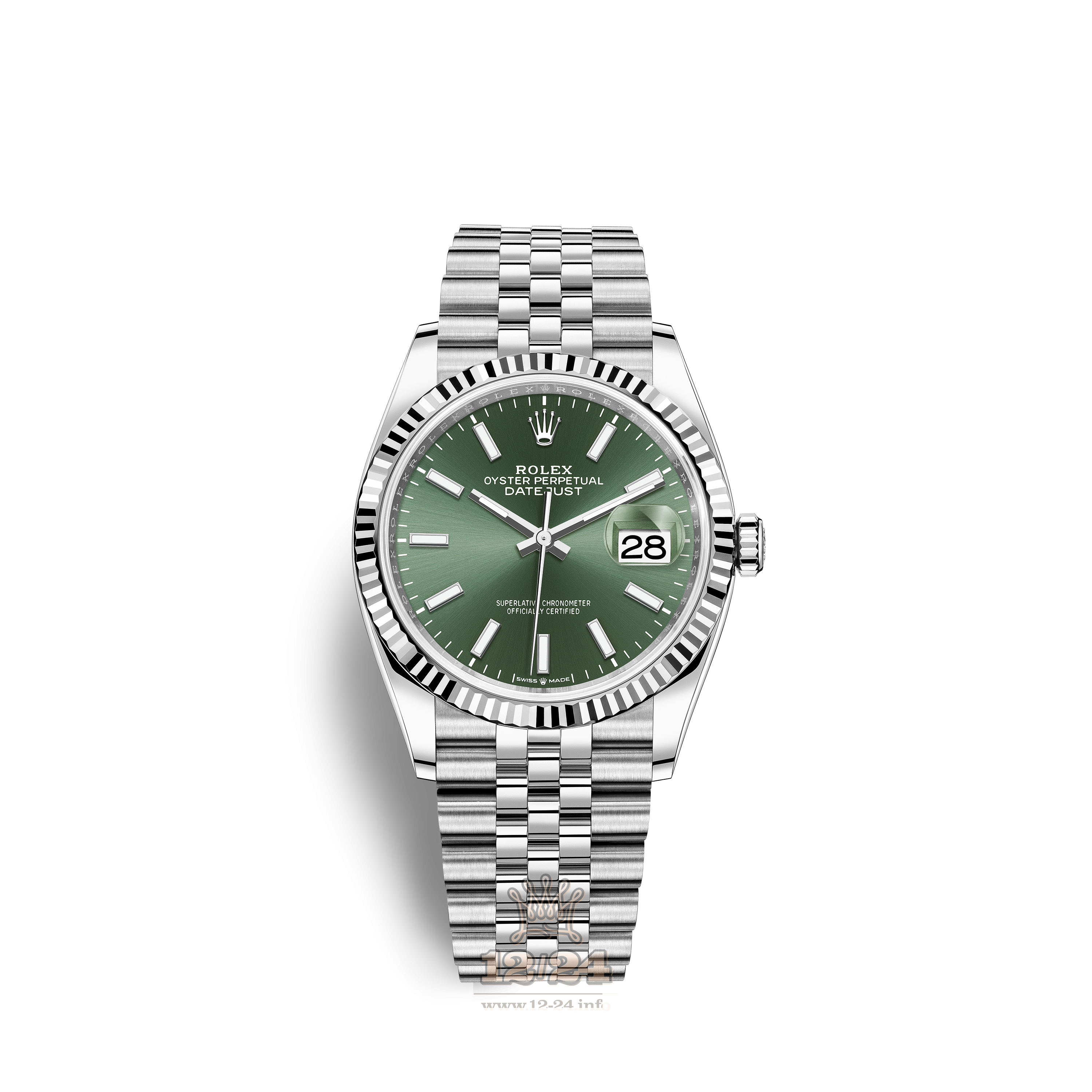 Rolex Datejust Watch 126234-0051 36 mm Stainless steel White gold Case Green Dial