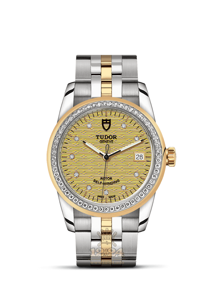 Tudor Glamour Watch M55023-0028 36 mm Stainless steel Yellow gold Case Golden Dial