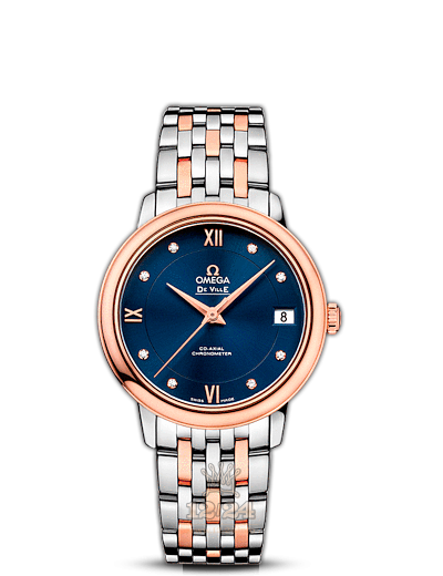 Omega Prestige Watch 424.20.33.20.53.001 33 mm Steel / Pink gold Case Dark blue Dial