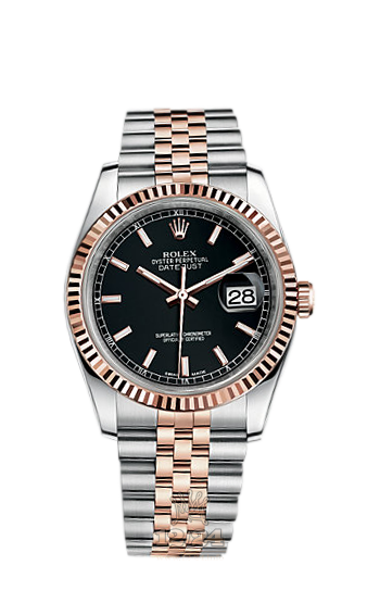 Rolex Datejust Watch 116231-0083 36 mm Steel / Pink gold Case Black Dial