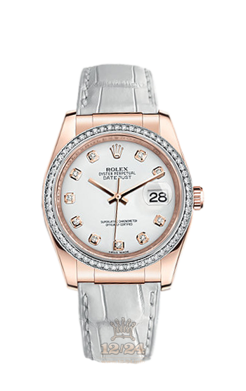 Rolex Datejust Watch 116185-0018 36 mm Pink gold Case White Dial