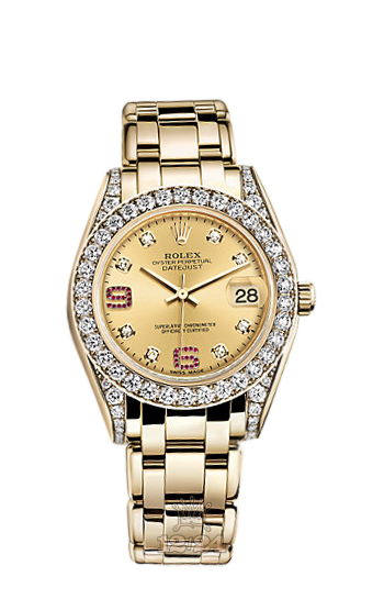 Rolex Pearlmaster Watch 81158-0102 34 mm Yellow gold Case Golden Dial