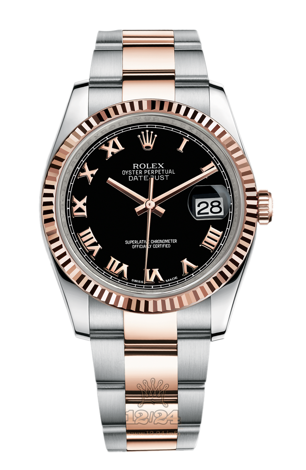 Rolex Datejust Watch 116231-0080 36 mm Steel / Pink gold Case Black Dial