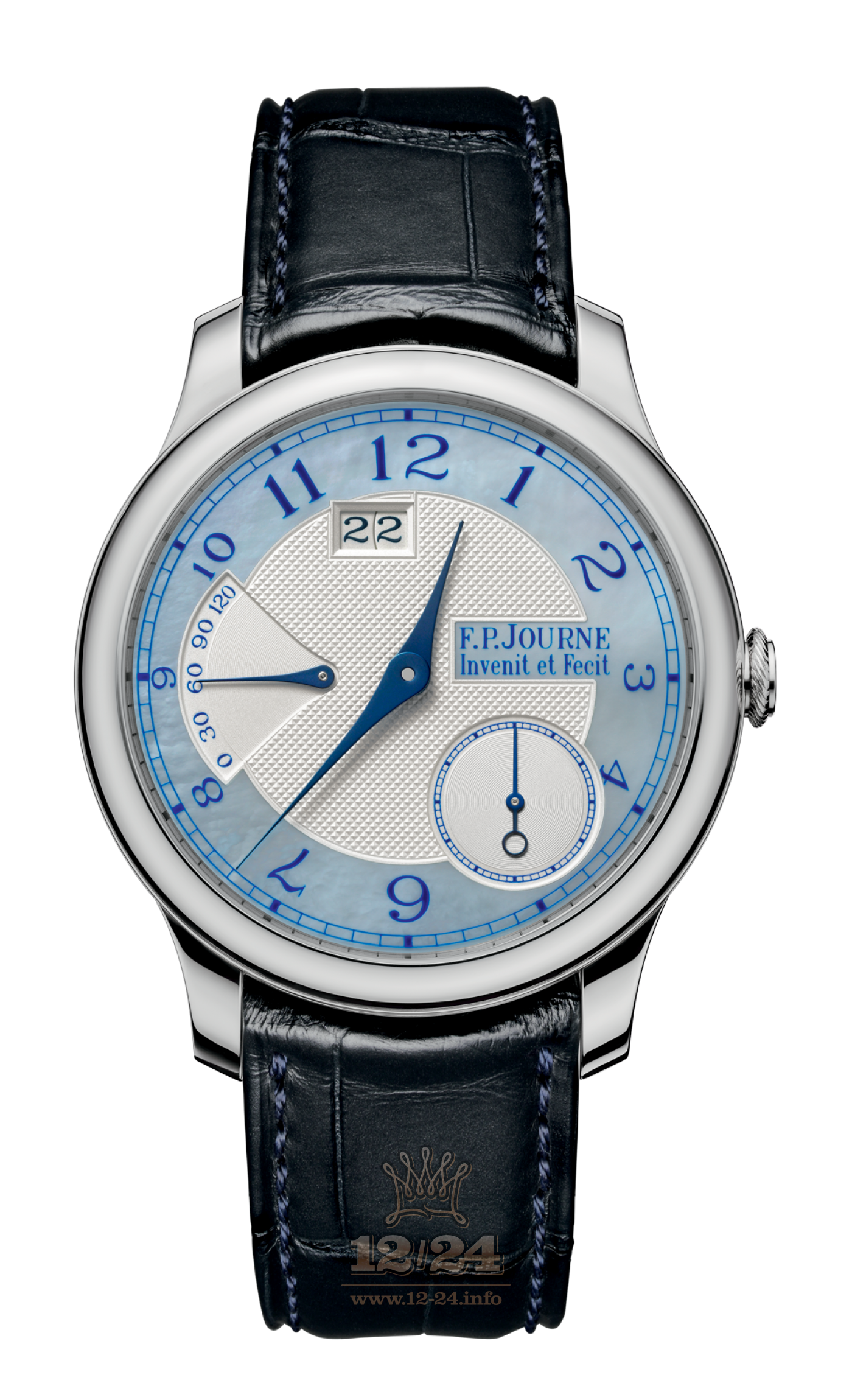 F.P.Journe Exclusive Pieces Watch FPJ-Co-ExclusivePieces-CBN-AutomatReserve-AL-CuirPl 40 mm Platinum Case White Blue Dial