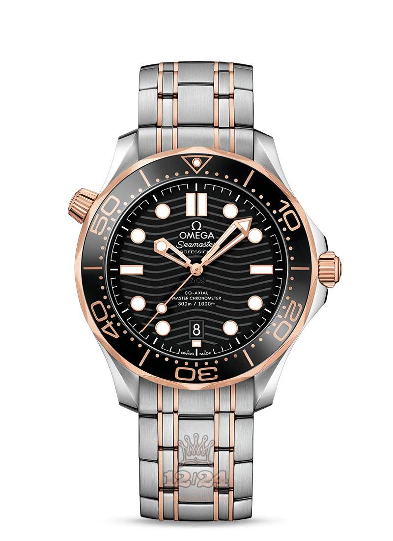 Omega Diver 300 M Watch 210.20.42.20.01.001 42 mm Steel / Pink gold Case Black Dial