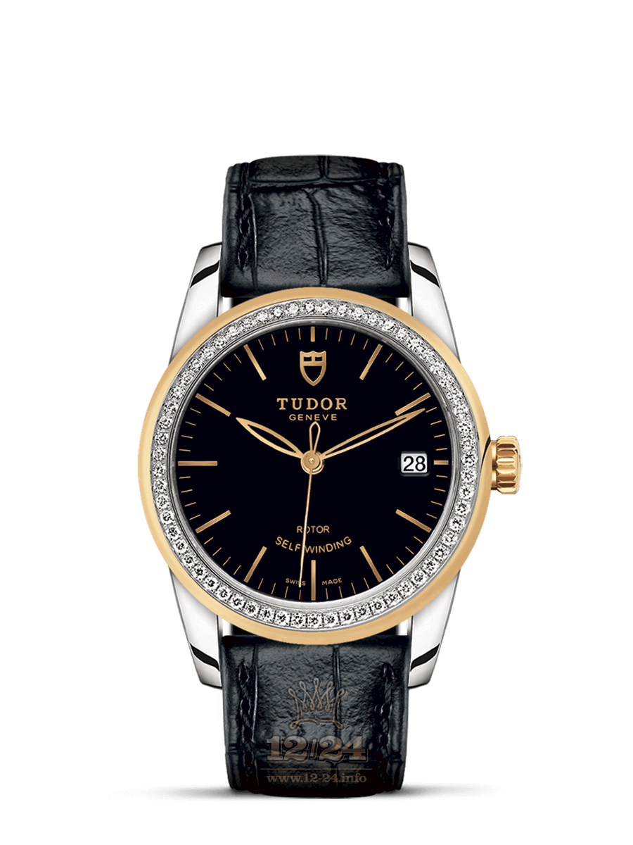Tudor Glamour Watch M55023-0045 36 mm Stainless steel Yellow gold Case Black Dial