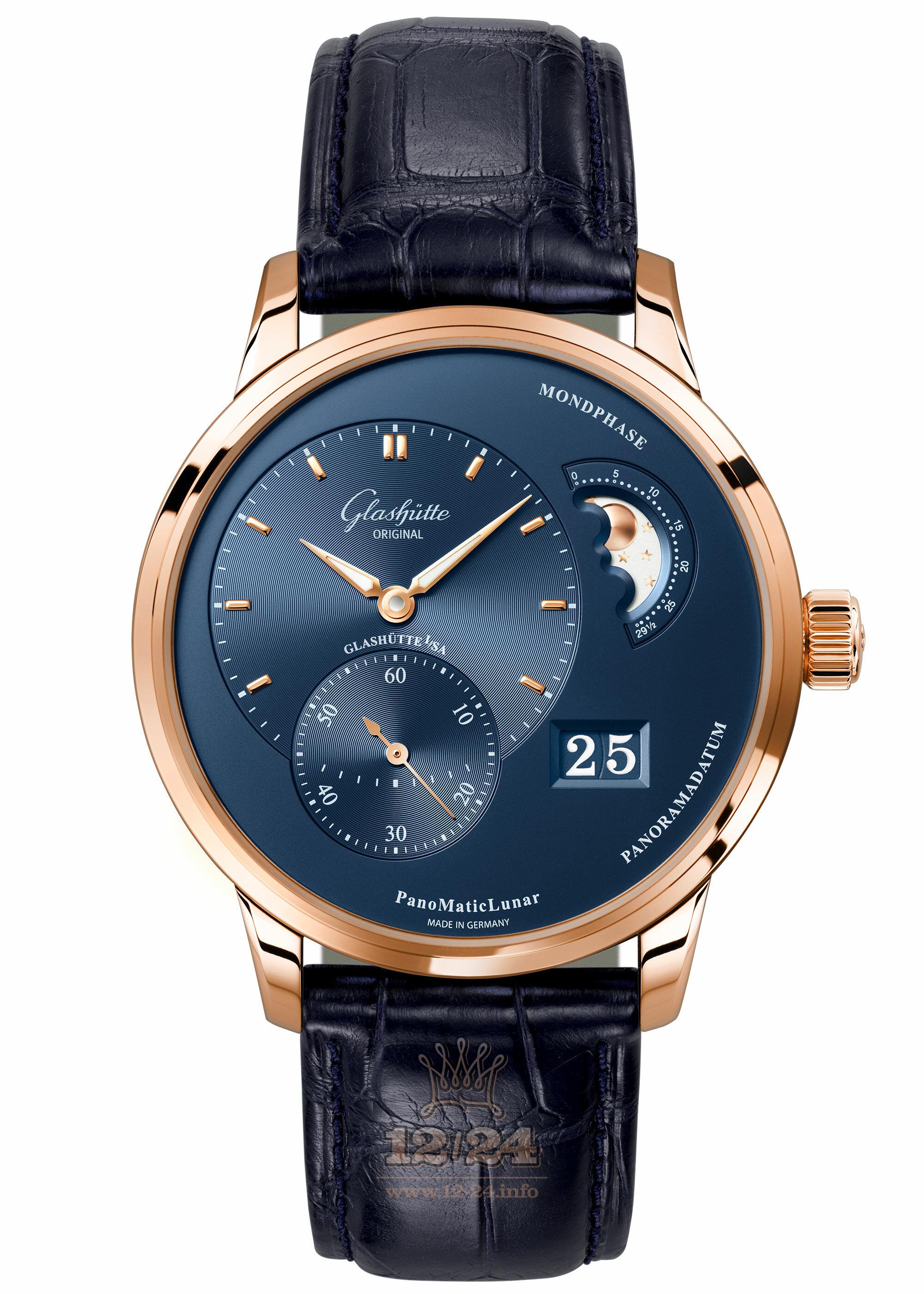 Glashutte Pano Watch 1-90-02-11-35-01 40 mm Red gold Case Dark blue Dial