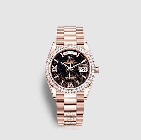 Rolex Day-Date Watch 128235-0041 36 mm Pink gold Case Black Dial