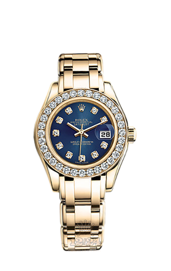 Rolex Pearlmaster Watch 80298-0124 29 mm Yellow gold Case Dark blue Dial