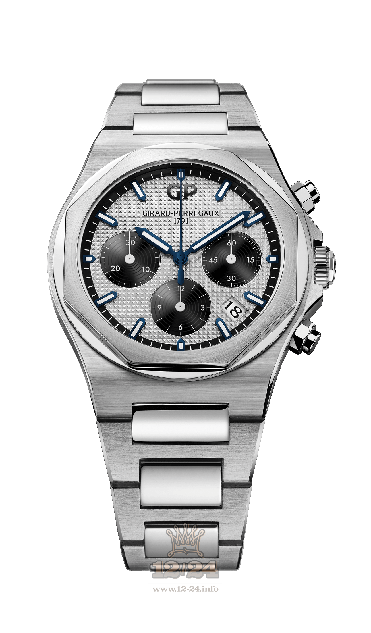 Girard Perregaux Laureato Watch 81040-11-131-11A Stainless steel Case Black Silver Dial