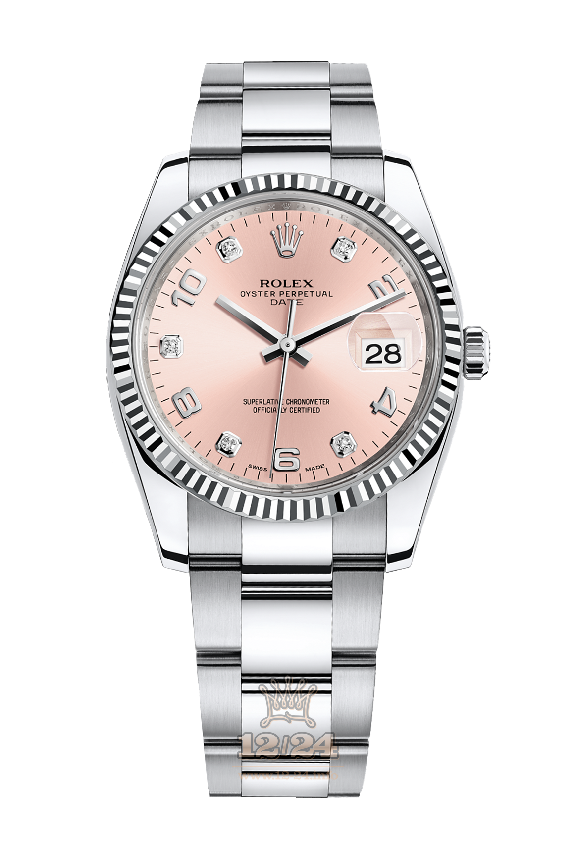 Rolex Datejust Watch 115234-0009 34 mm Steel / White gold Case Pink Dial
