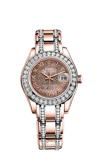 Rolex Pearlmaster Watch 80285-0015 29 mm Pink gold Case Black Dial