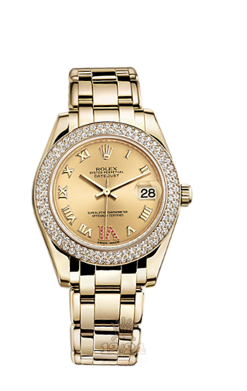 Rolex Pearlmaster Watch 81338-0125 34 mm Yellow gold Case Golden Dial