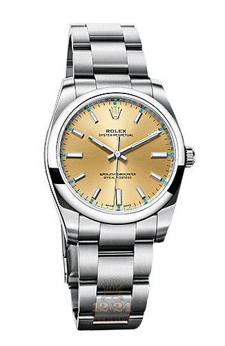 Rolex Oyster Perpetual Watch 114200-0022 34 mm Stainless steel Case Golden Dial