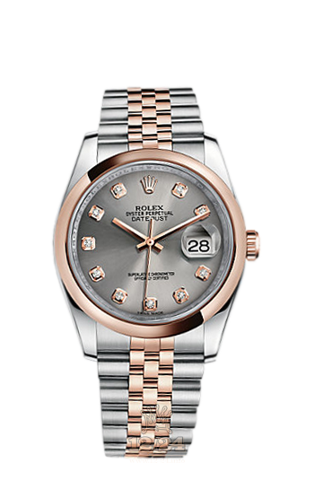 Rolex Datejust Watch 116201-0065 36 mm Steel / Pink gold Case Silver Dial