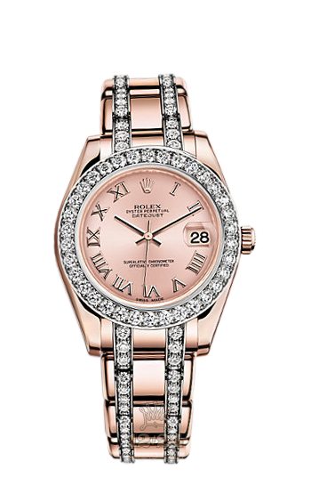 Rolex Pearlmaster Watch 81285-0019 34 mm Pink gold Case Pink Dial